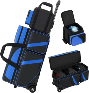 4 Ball Bowling Bags with Wheels, Bowling Ball Bag with Multi-Pockets,4 Ball Bowling Bag with Secure Buckle Fixed Ball Cup & Shoe Compartment,3 Ball Bowling Bag 1 Ball Color Matching Add On Tote