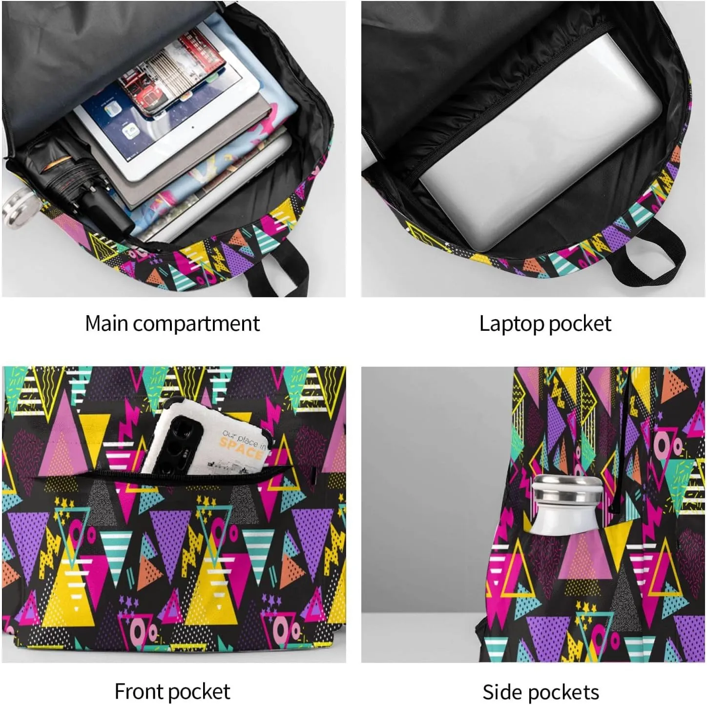 80S 90S Geometric Backpack School Bag Lightweight Bookbag Casual Daypack for Girls Boys Kids Women Men Travel Laptop 16 Inch