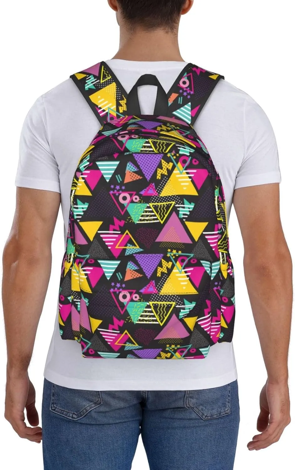 80S 90S Geometric Backpack School Bag Lightweight Bookbag Casual Daypack for Girls Boys Kids Women Men Travel Laptop 16 Inch