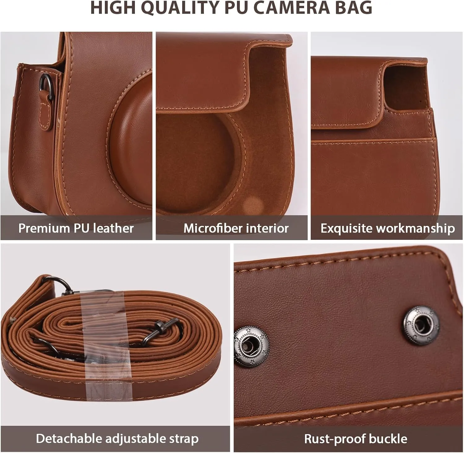 Andoer Instant Camera Storage Case PU Leather Magnetic Buckle with Shoulder Strap Compatible with Fujifilm Instax Mini 12/11/9/8, Blue