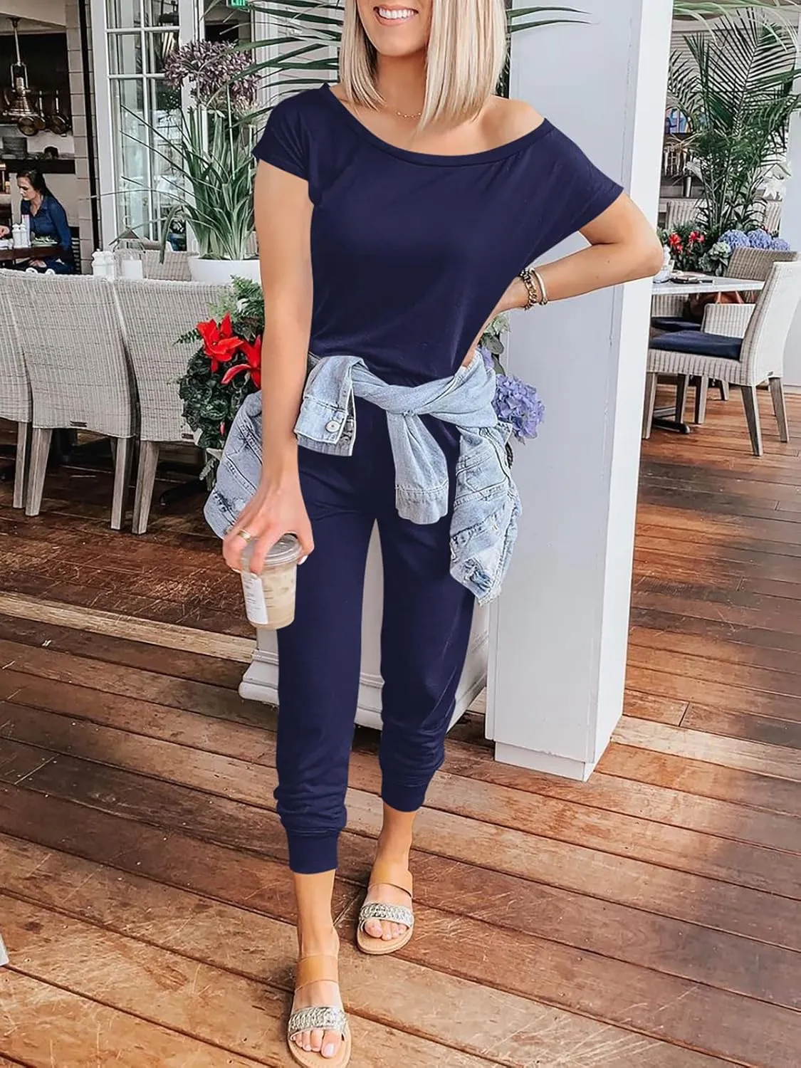 ANRABESS Women's Loose Summer Casual Off Shoulder Elastic Waist Stretchy Long Romper Jumpsuit