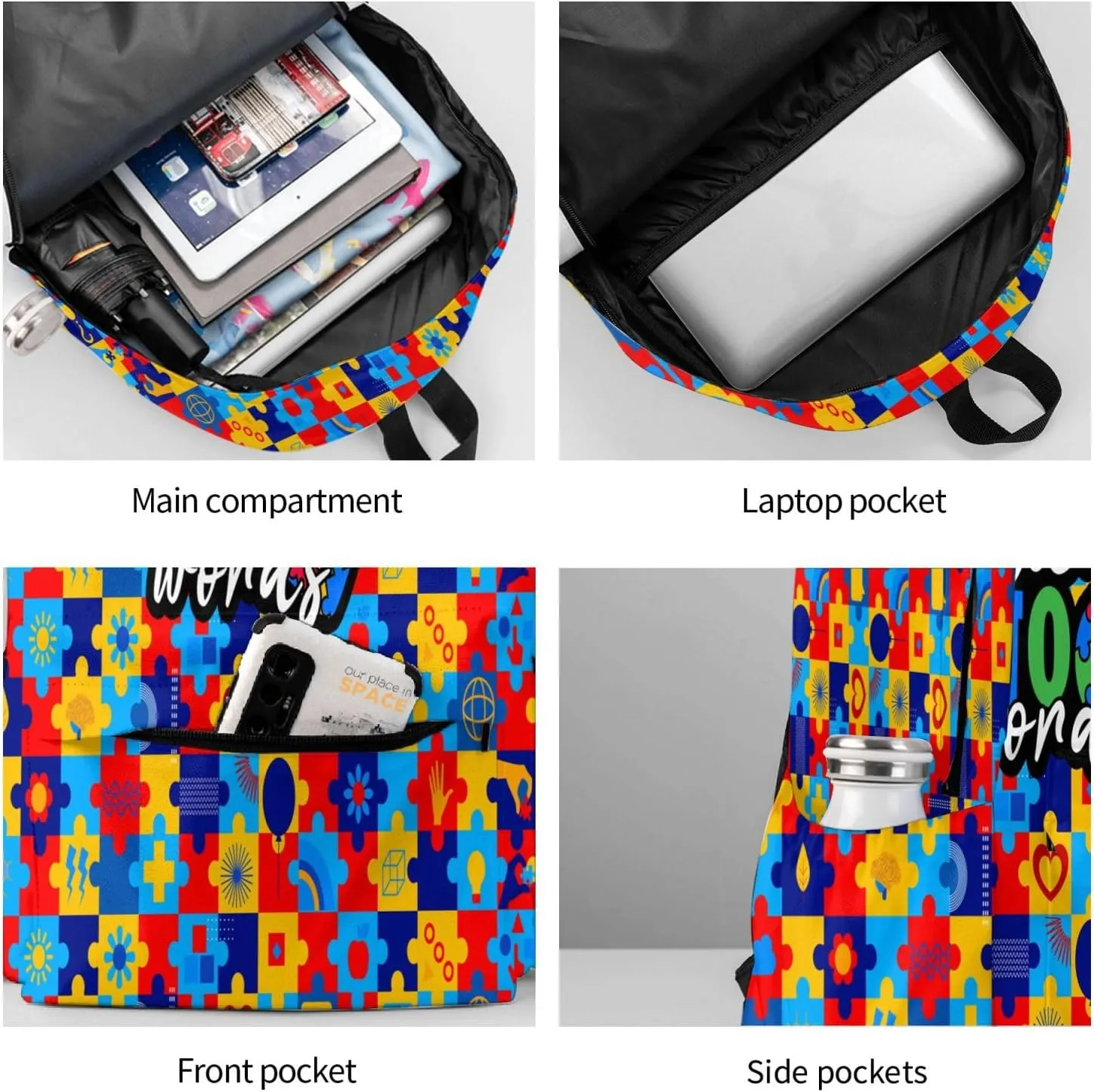Autism Awareness Backpack School Bag Lightweight Bookbag Casual Daypack for Girls Boys Kids Women Men Travel Laptop 16 Inch