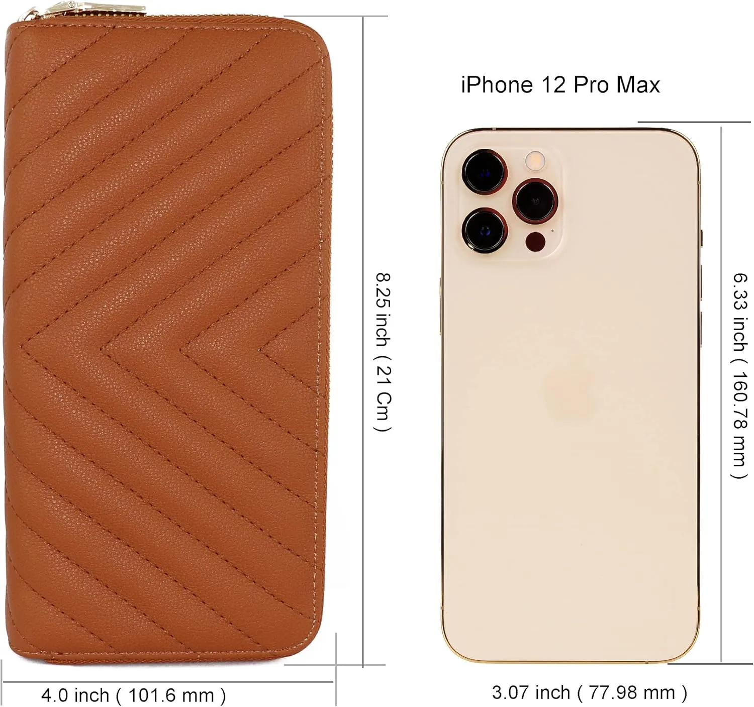 B BRENTANO Vegan Leather Double Zipper Pocket Wallet with Grip Hand Strap (Chevron Embroidered Brown)