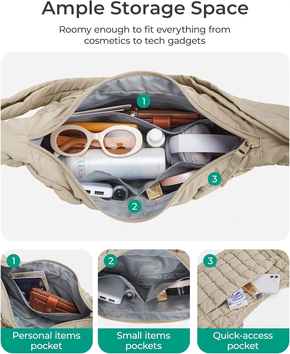 BAGSMART Quilted Puffy Crossbody Bag for Women, Small Cute Hobo Shoulder Purse Soft Fluffy Handbag for Daily Use