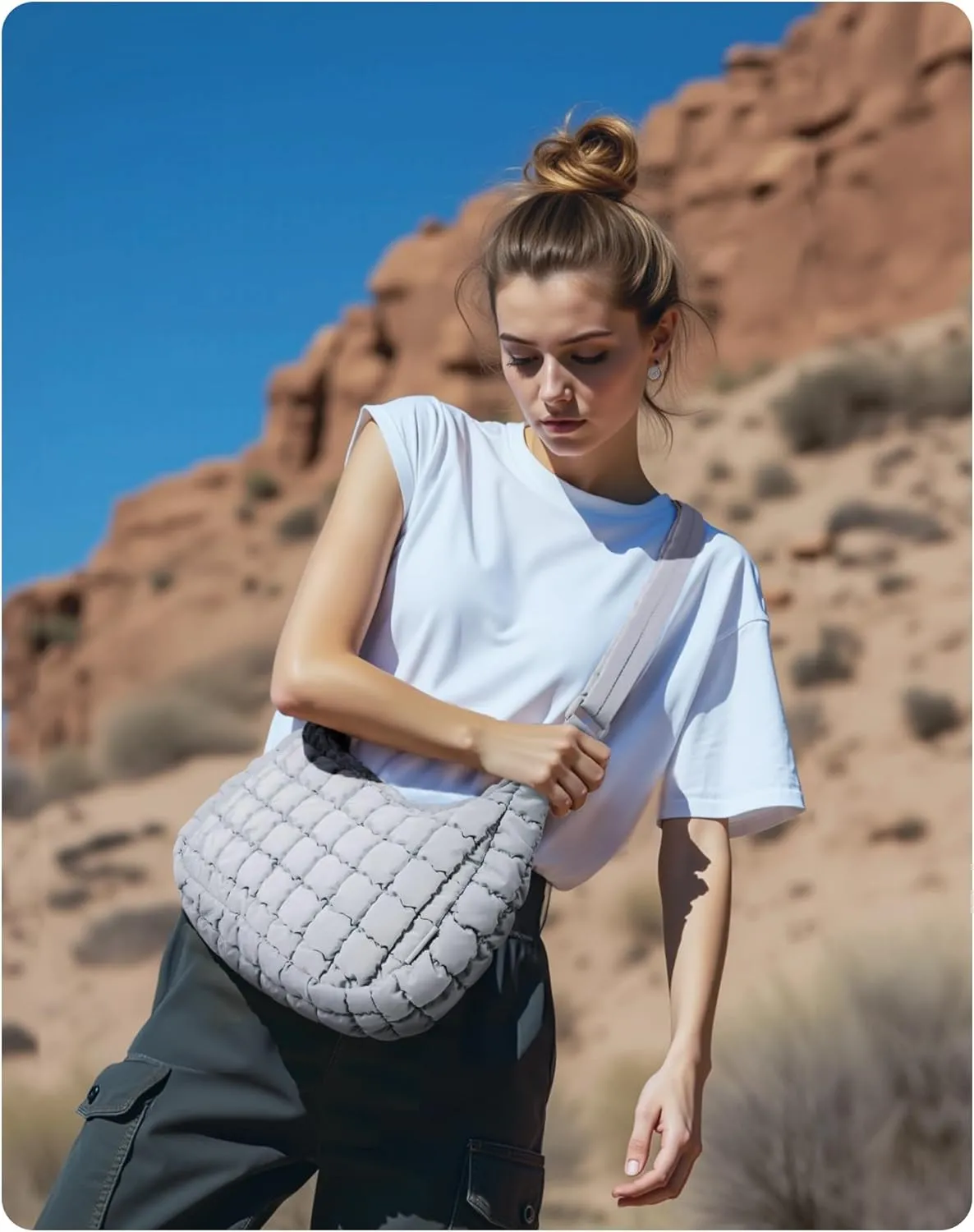 BAGSMART Quilted Puffy Crossbody Bag for Women, Small Cute Hobo Shoulder Purse Soft Fluffy Handbag for Daily Use