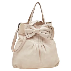 Beige Leather Bow Frame Satchel