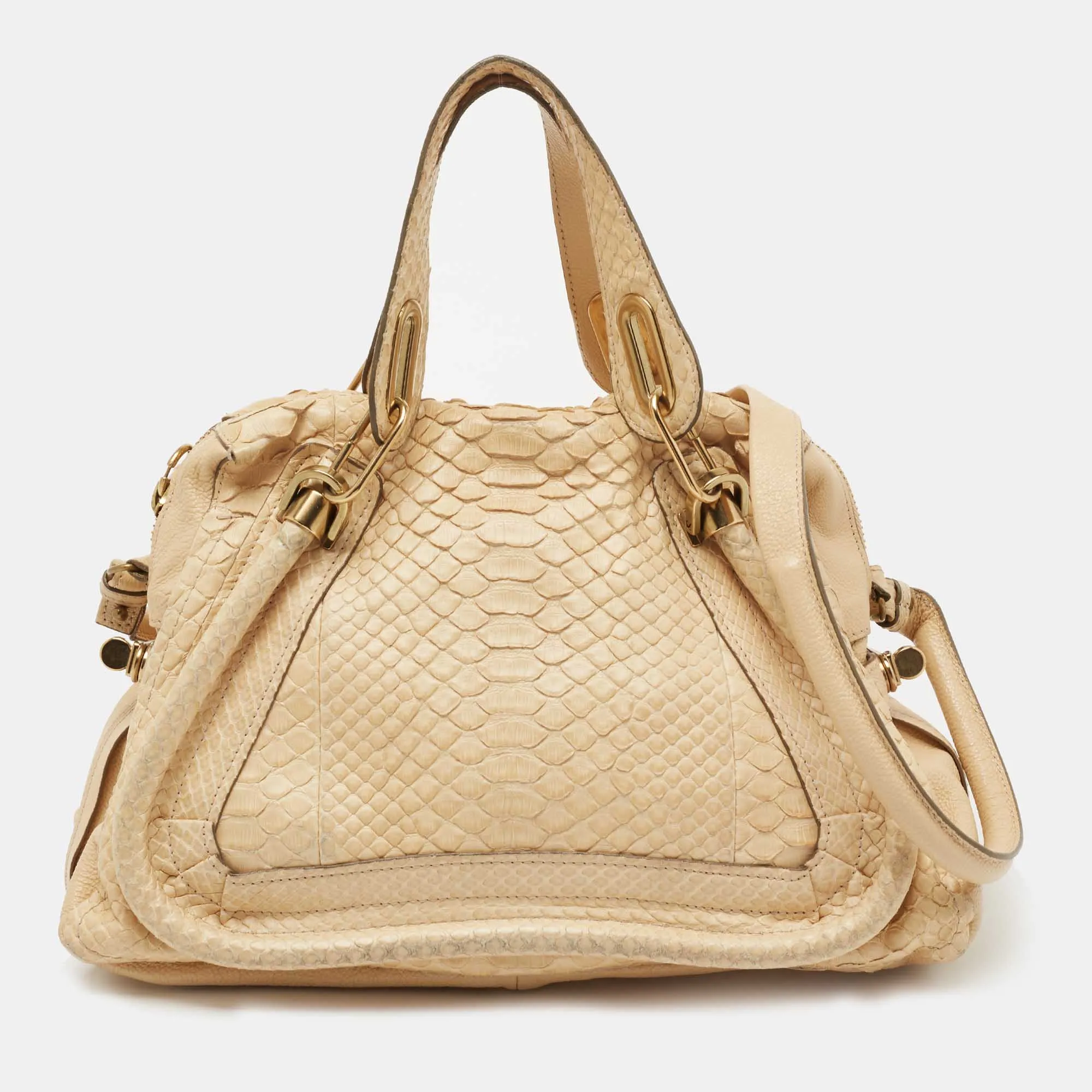 Beige Python Medium Paraty Satchel