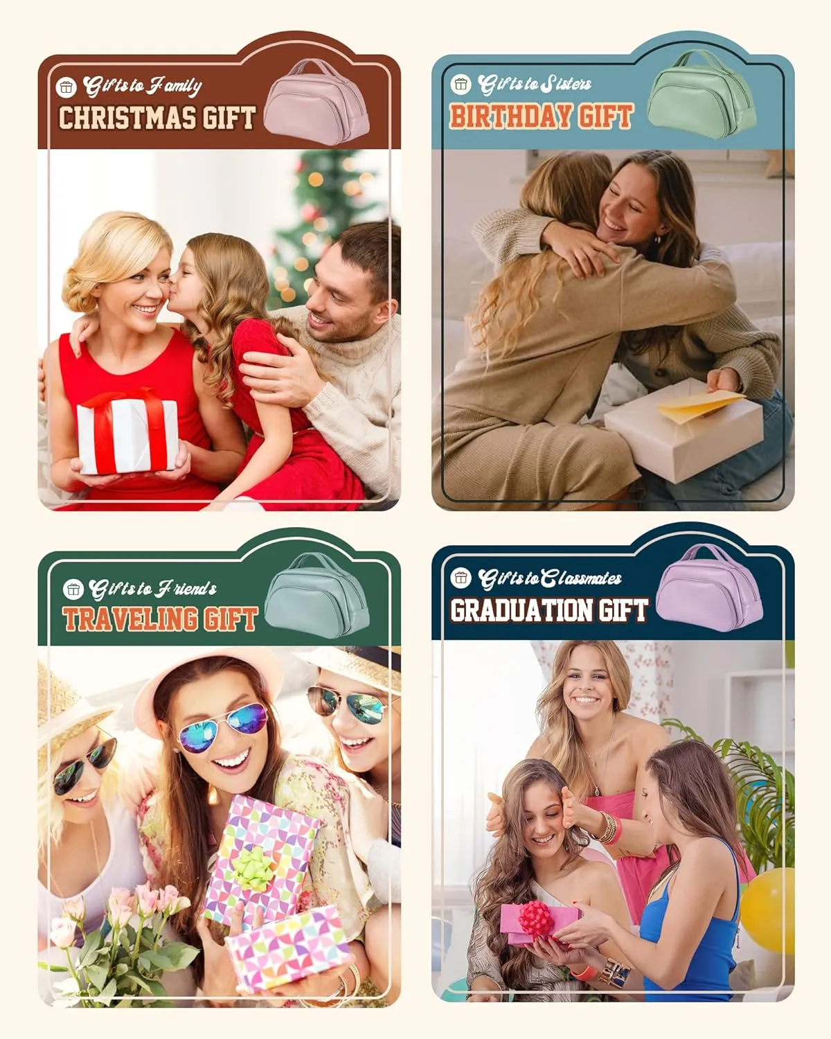 Birthday Gifts for Teen Girls Women, Makeup Bag with Compartment, Cute Travel Toiletry Bag, PU Leather Waterproof, Small Cosmetic Bag with Handle, Travel Essential, Aesthetic Accessories