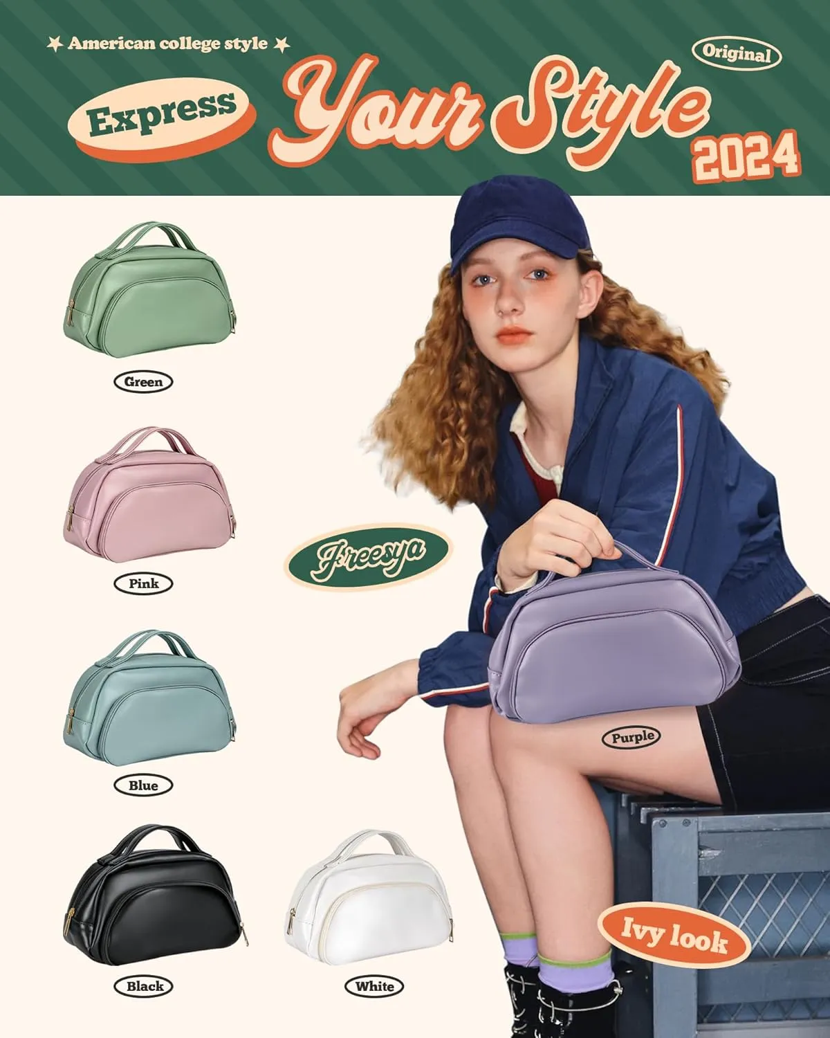 Birthday Gifts for Teen Girls Women, Makeup Bag with Compartment, Cute Travel Toiletry Bag, PU Leather Waterproof, Small Cosmetic Bag with Handle, Travel Essential, Aesthetic Accessories