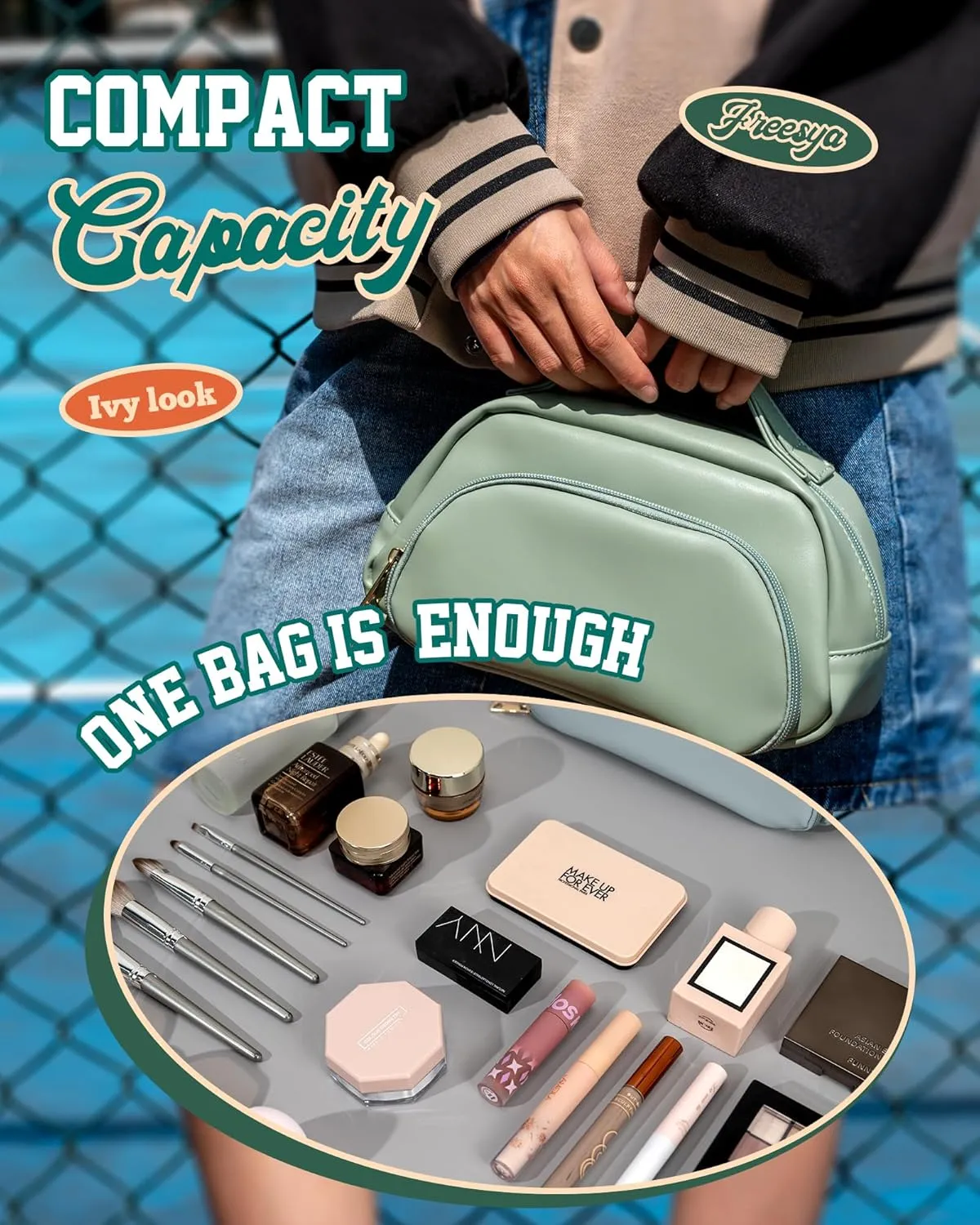 Birthday Gifts for Teen Girls Women, Makeup Bag with Compartment, Cute Travel Toiletry Bag, PU Leather Waterproof, Small Cosmetic Bag with Handle, Travel Essential, Aesthetic Accessories