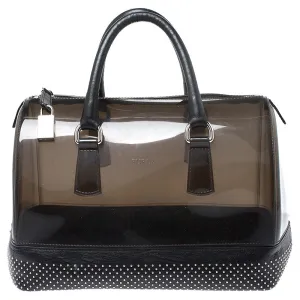 Black PVC and Leather Studded Candy Satchel
