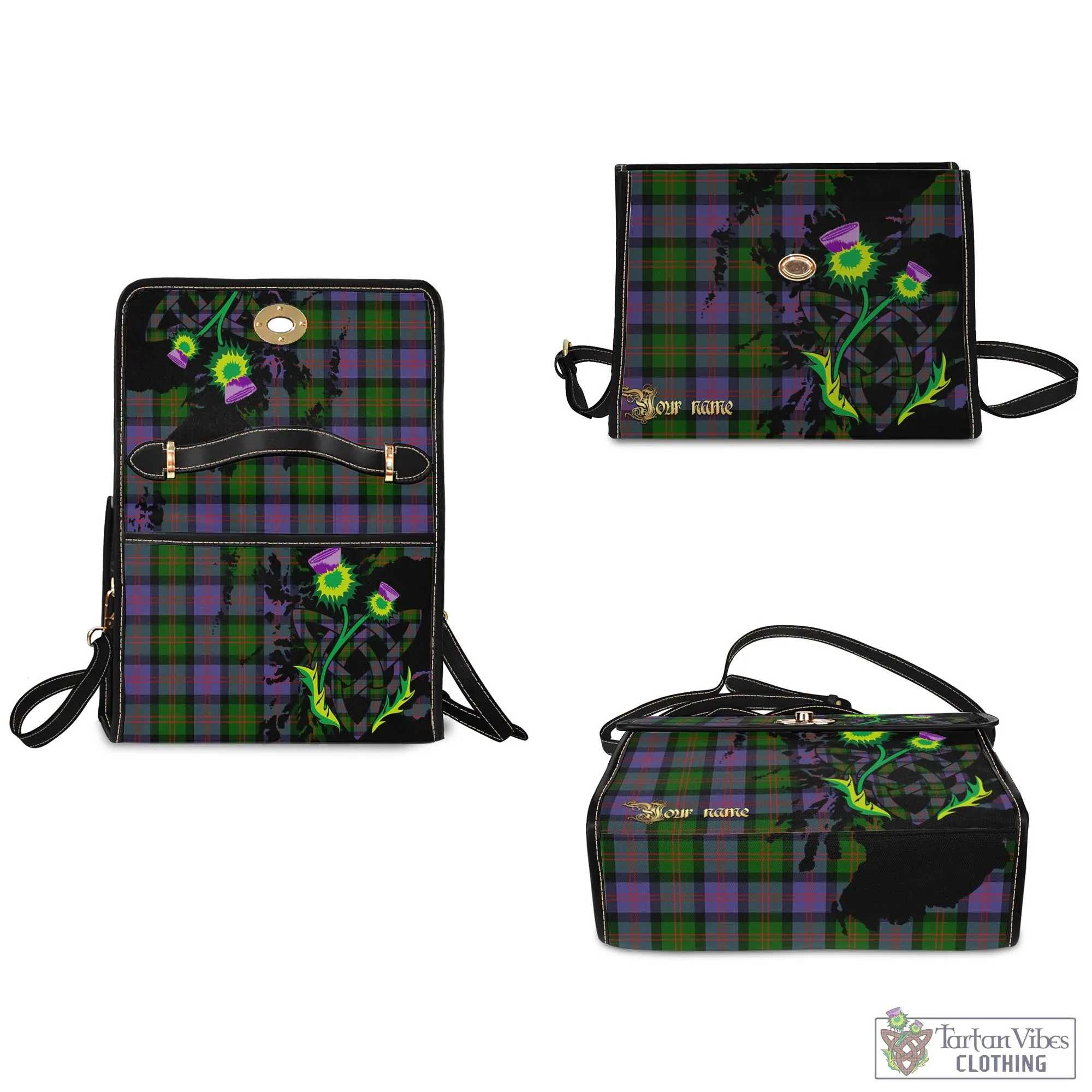Blair Modern Tartan Waterproof Canvas Bag with Scotland Map and Thistle Celtic Accents