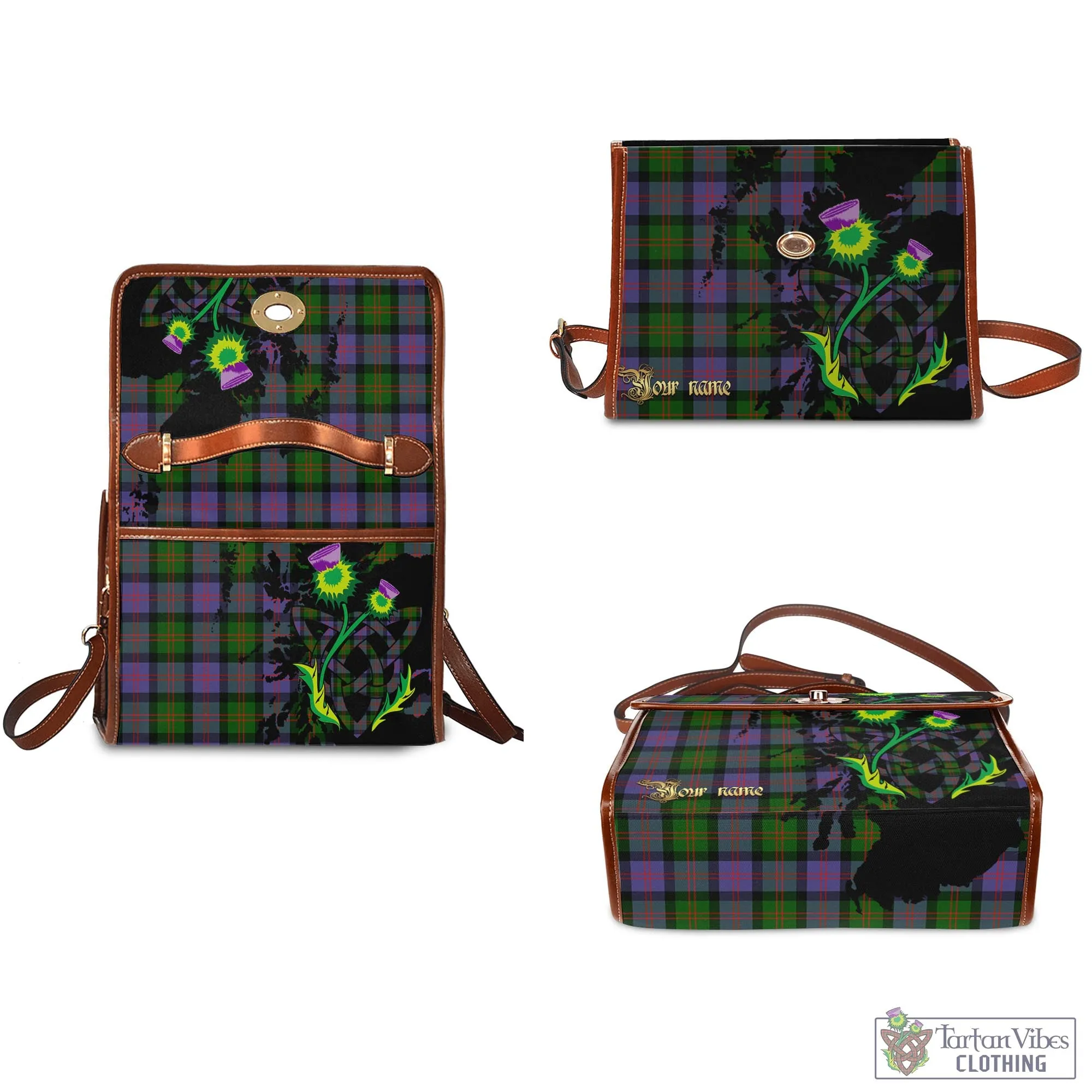 Blair Modern Tartan Waterproof Canvas Bag with Scotland Map and Thistle Celtic Accents