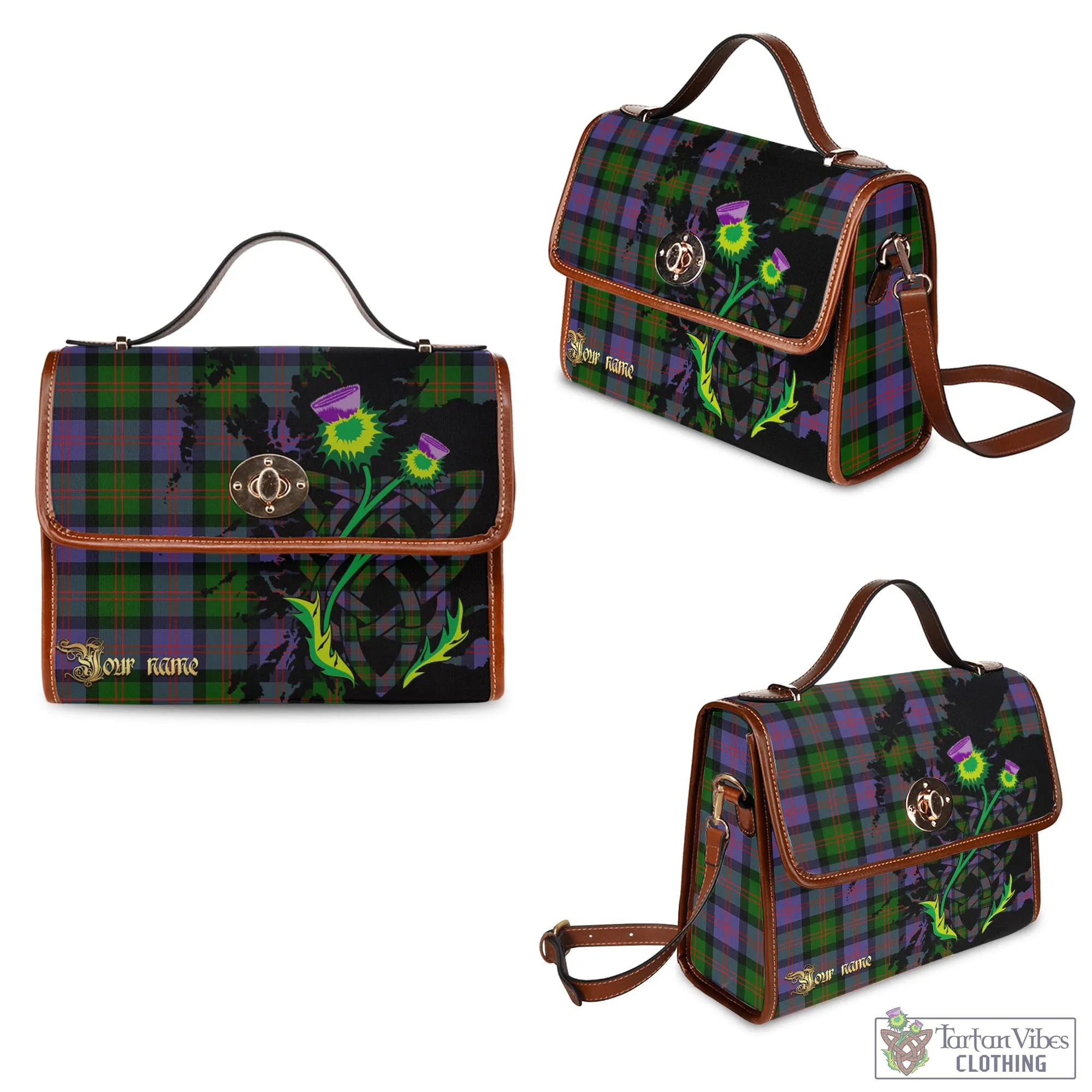 Blair Modern Tartan Waterproof Canvas Bag with Scotland Map and Thistle Celtic Accents