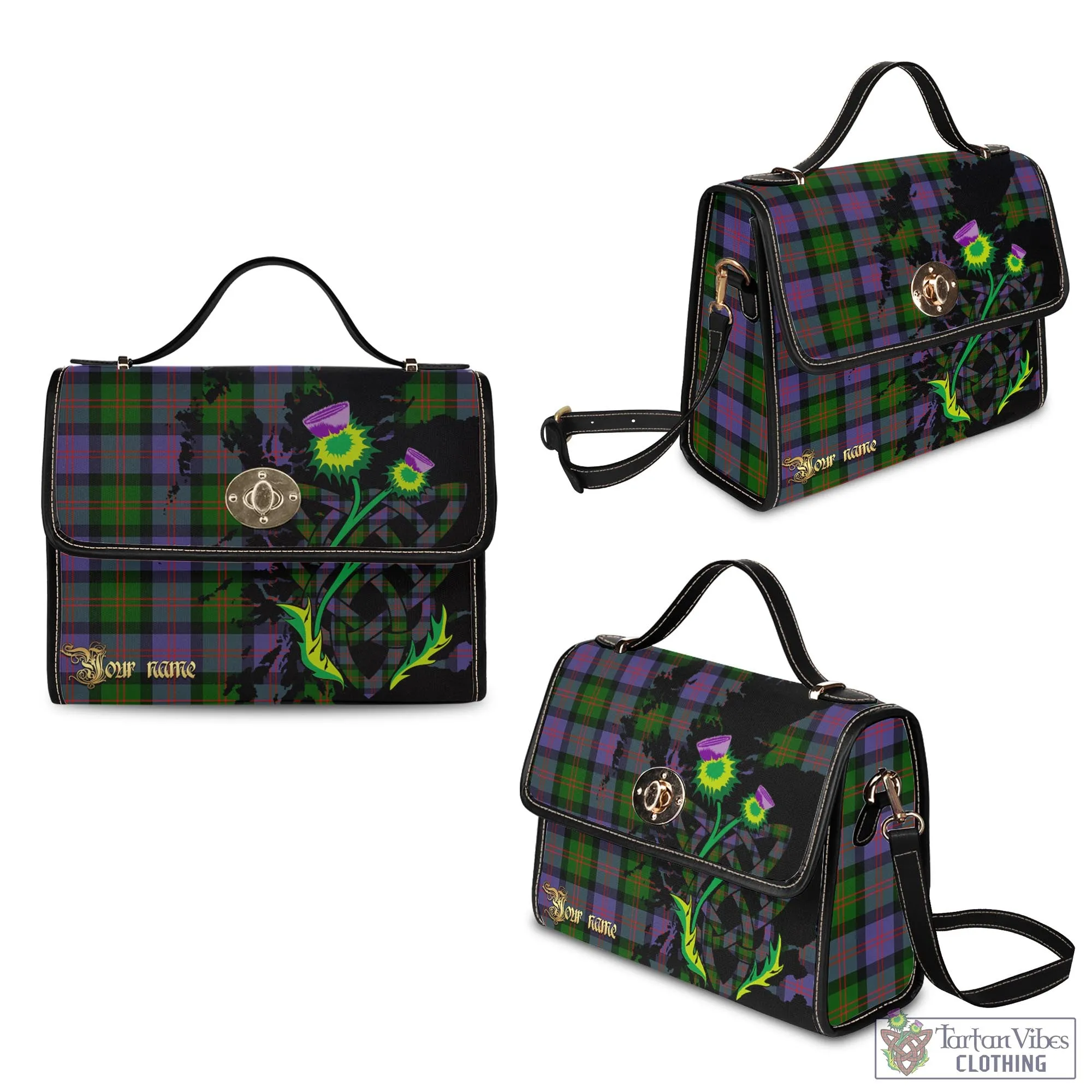 Blair Modern Tartan Waterproof Canvas Bag with Scotland Map and Thistle Celtic Accents