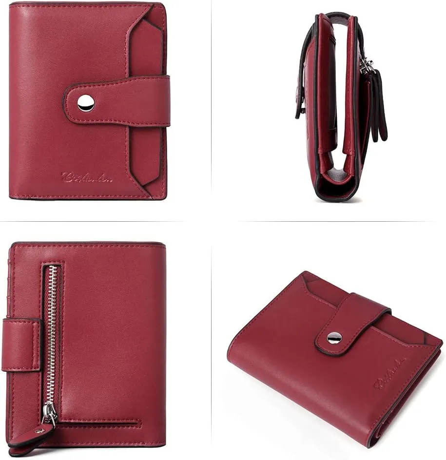 BOSTANTEN Women Leather Wallet RFID Blocking Small Bifold Zipper Pocket Wallet Card Case Purse with ID Window