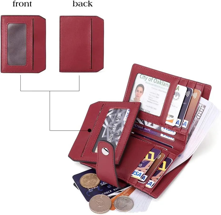 BOSTANTEN Women Leather Wallet RFID Blocking Small Bifold Zipper Pocket Wallet Card Case Purse with ID Window