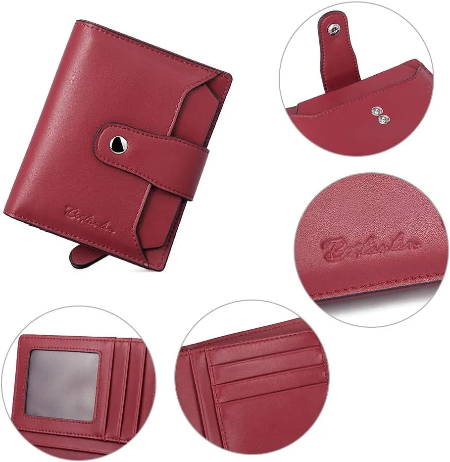BOSTANTEN Women Leather Wallet RFID Blocking Small Bifold Zipper Pocket Wallet Card Case Purse with ID Window