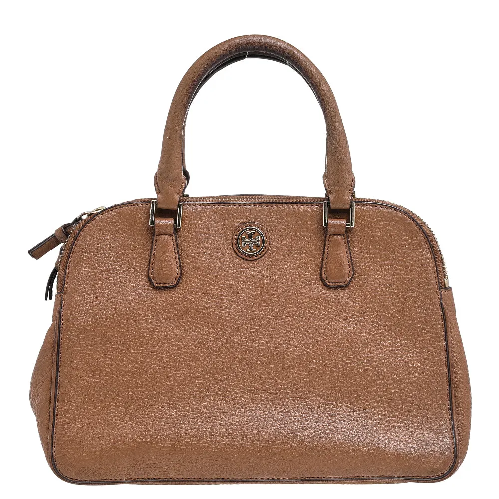 Brown Leather Robinson Double Zip Dome Satchel
