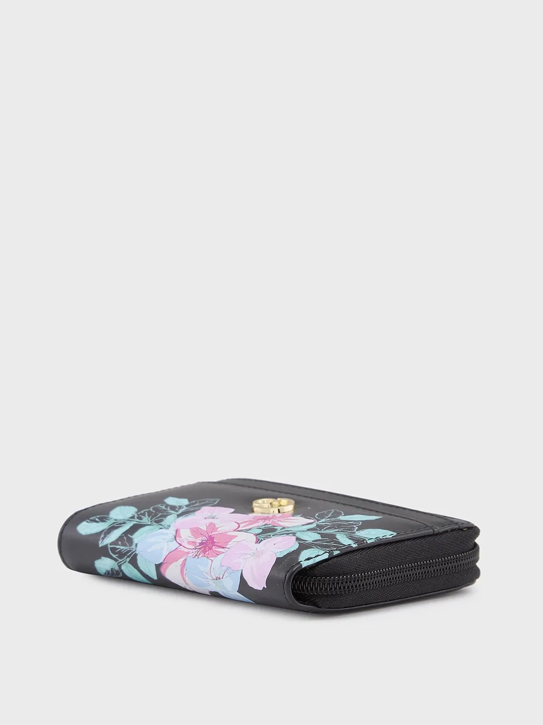 Caprese Shanaya Zip Around Printed Wallet Small Black