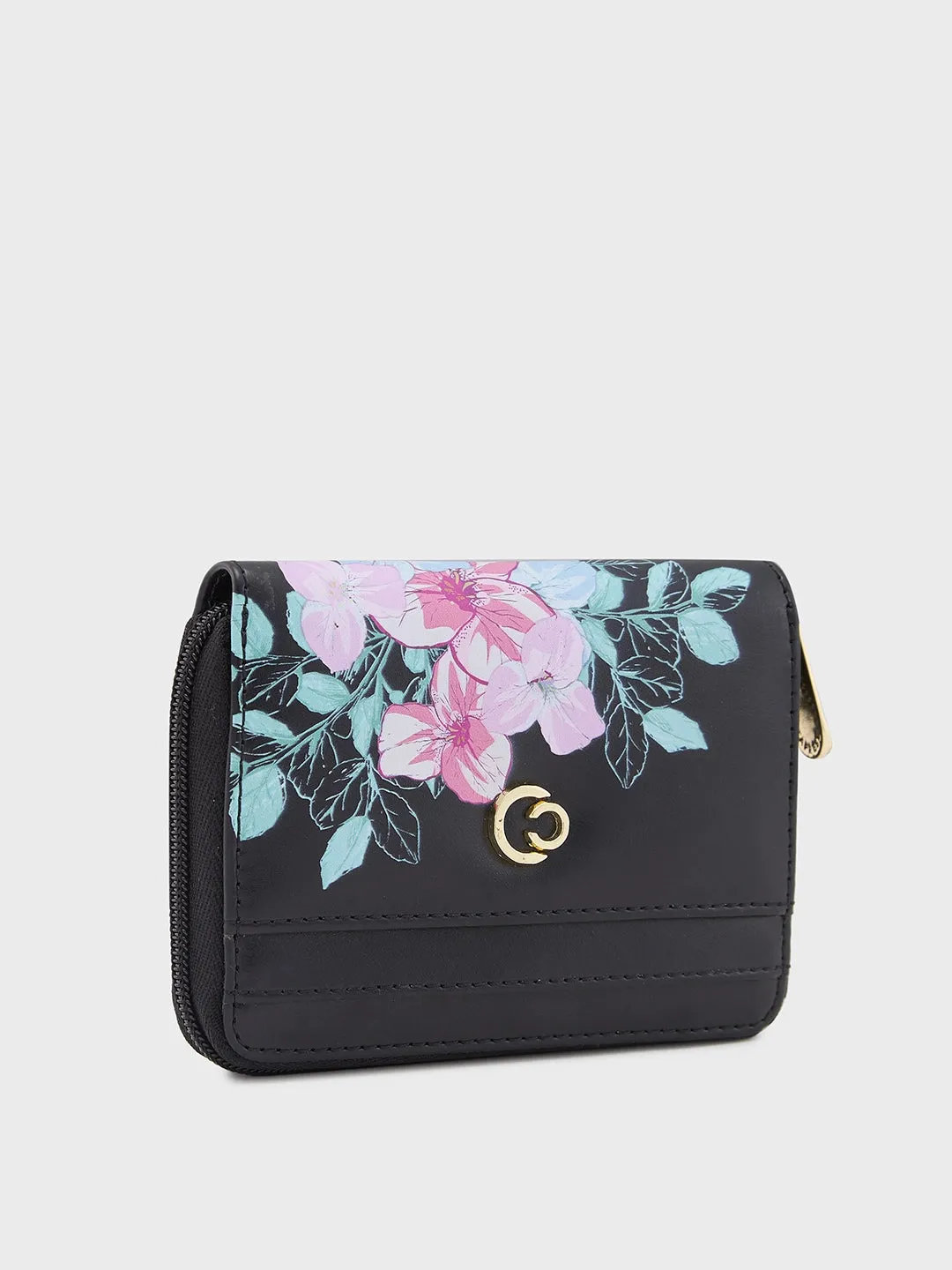 Caprese Shanaya Zip Around Printed Wallet Small Black