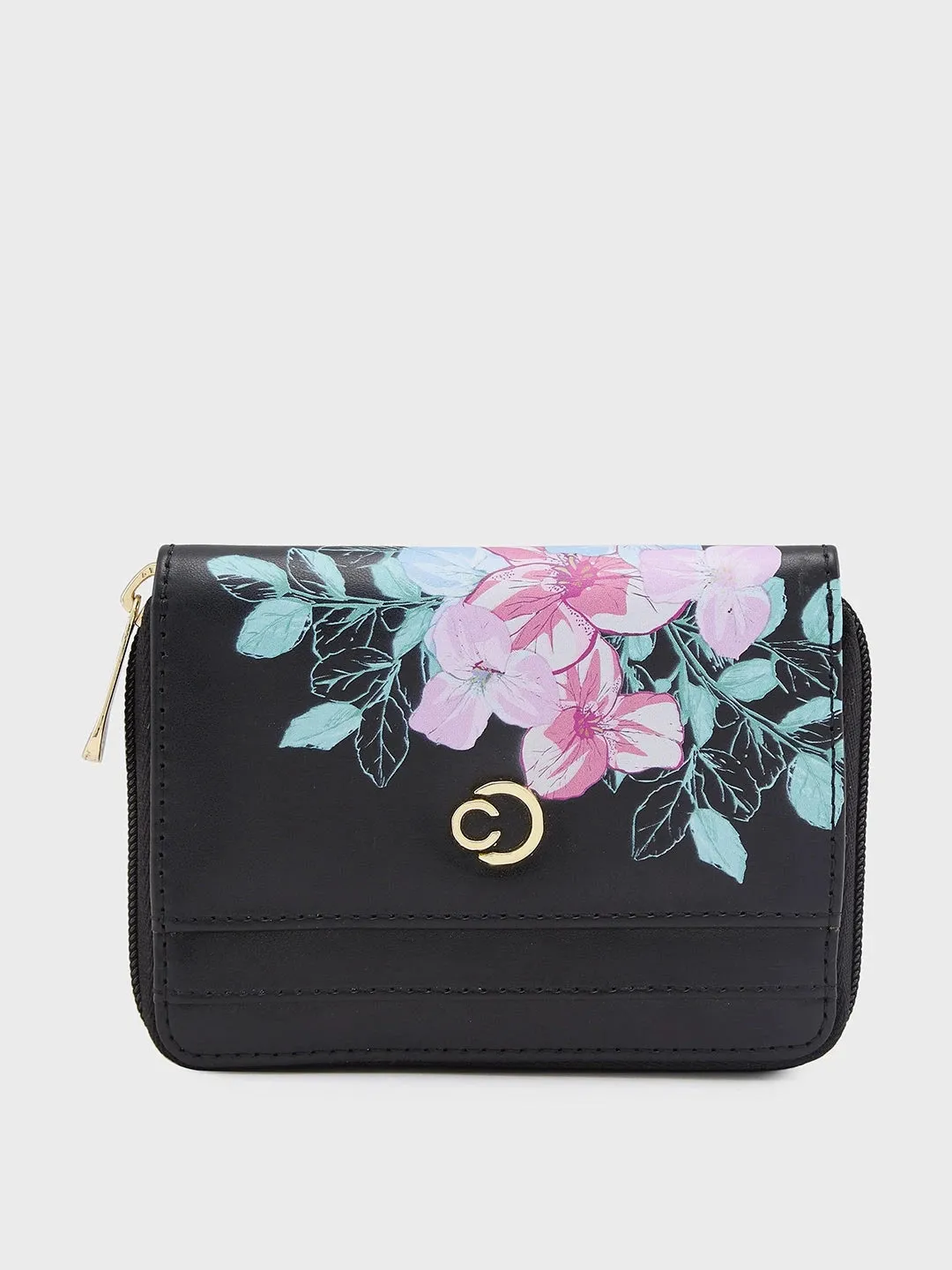 Caprese Shanaya Zip Around Printed Wallet Small Black