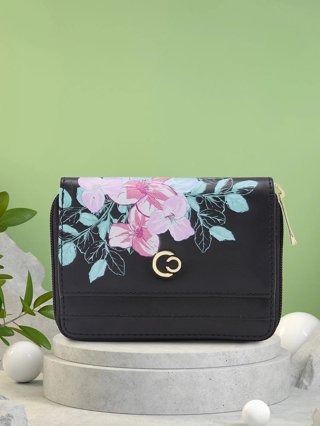 Caprese Shanaya Zip Around Printed Wallet Small Black
