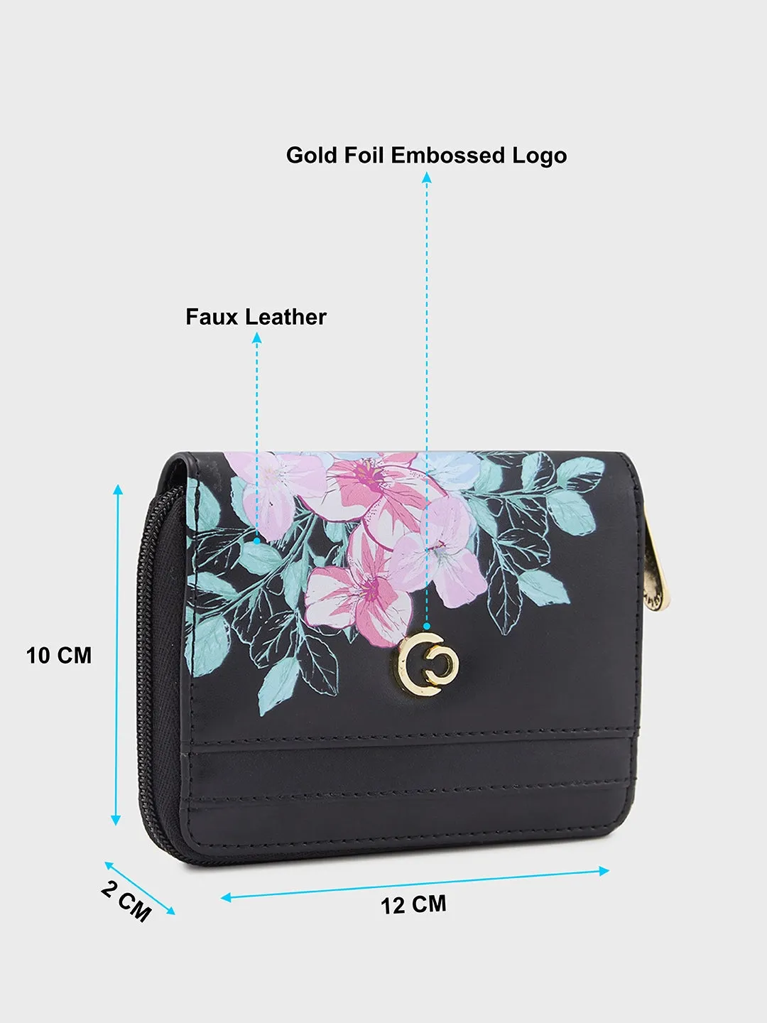 Caprese Shanaya Zip Around Printed Wallet Small Black