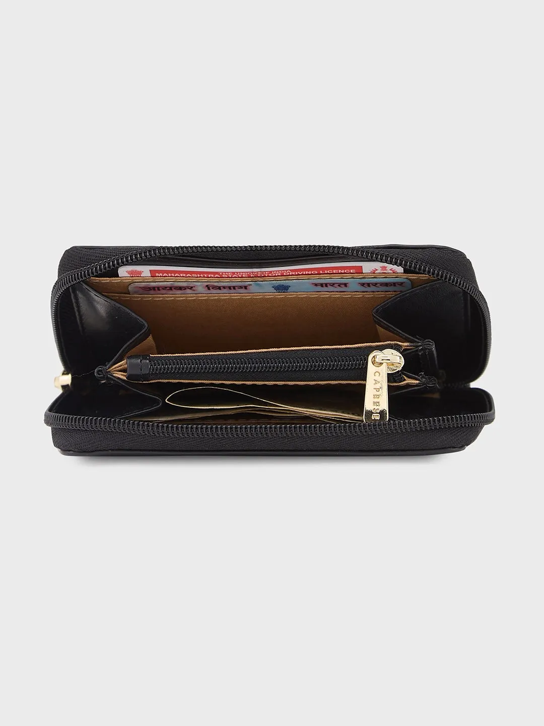 Caprese Shanaya Zip Around Printed Wallet Small Black