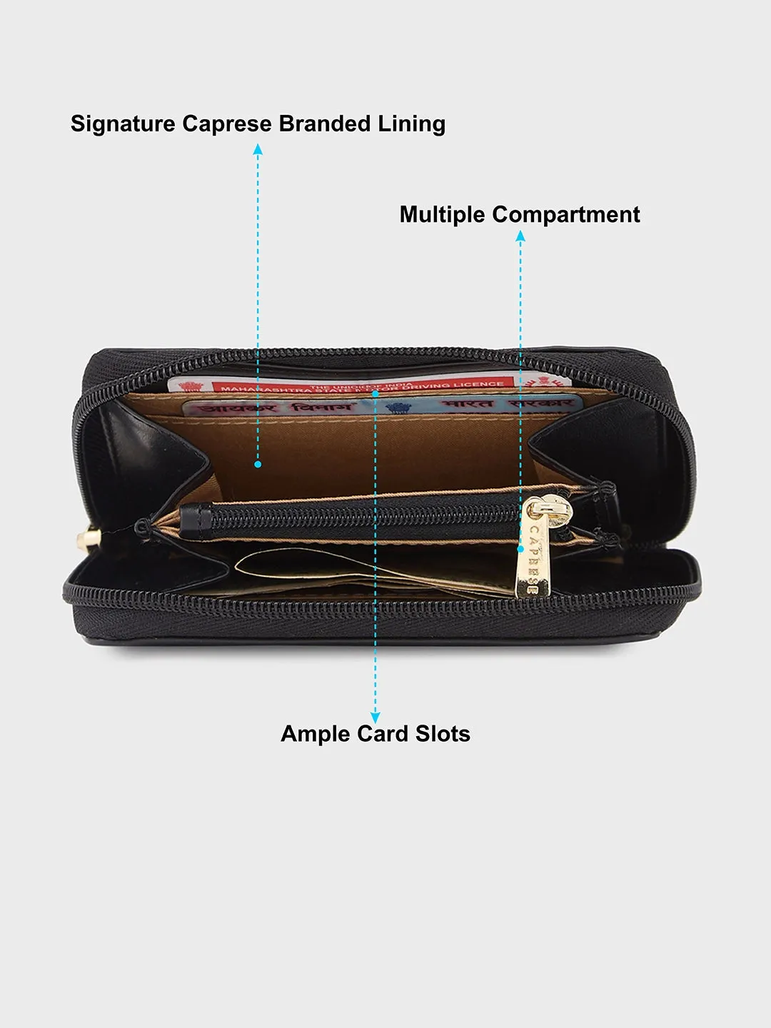 Caprese Shanaya Zip Around Printed Wallet Small Black