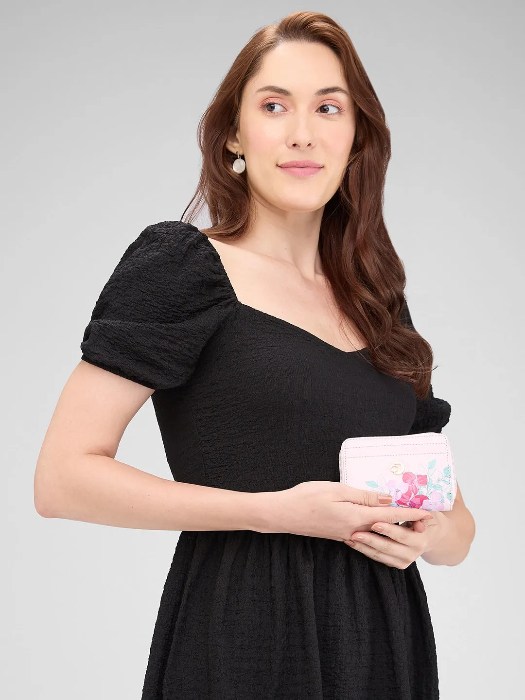 Caprese Shanaya Zip Around Printed Wallet Small Pink