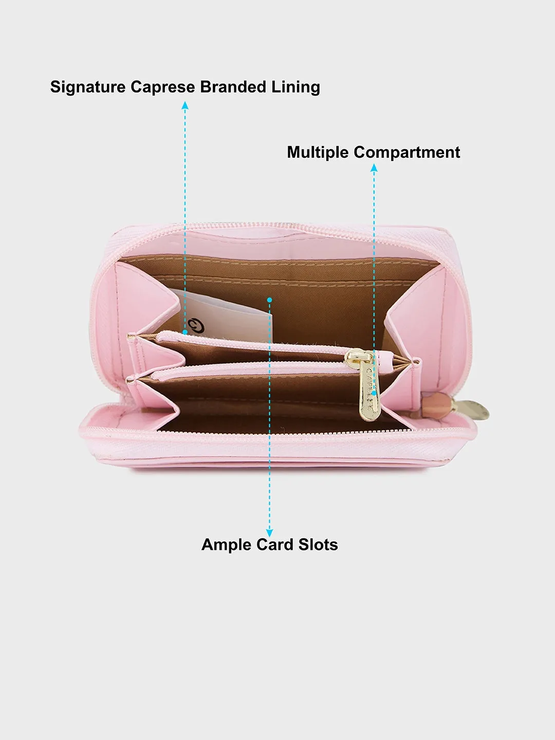 Caprese Shanaya Zip Around Printed Wallet Small Pink