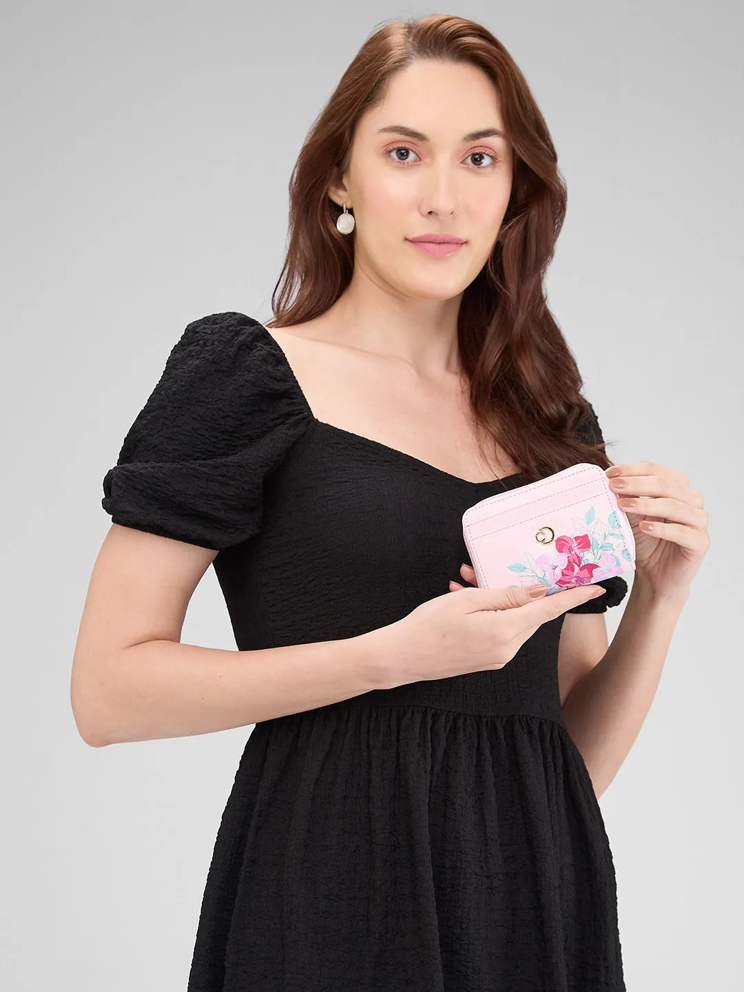 Caprese Shanaya Zip Around Printed Wallet Small Pink