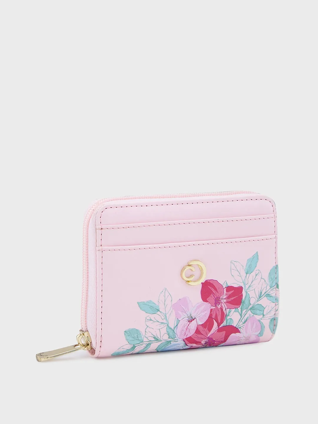 Caprese Shanaya Zip Around Printed Wallet Small Pink