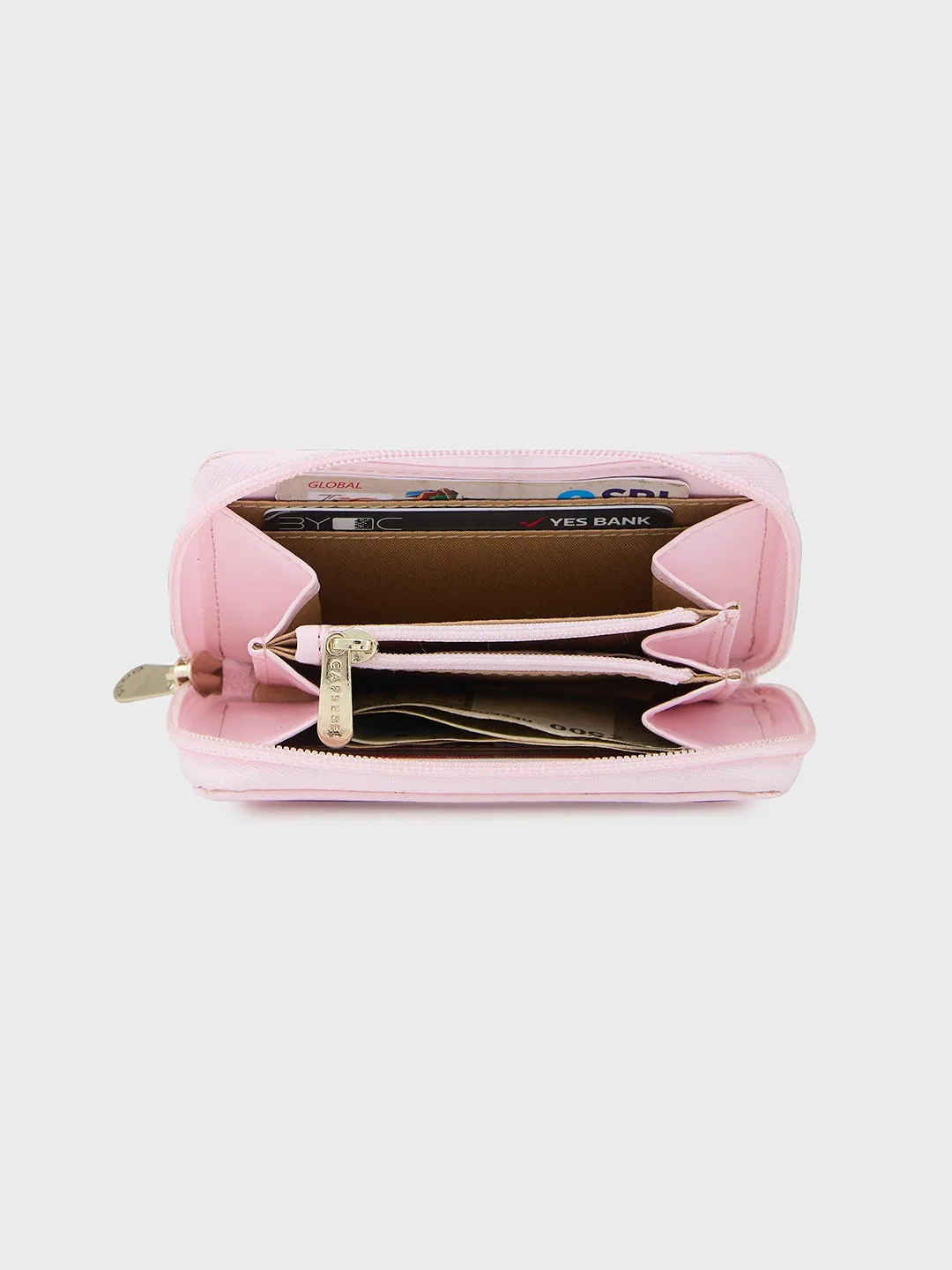 Caprese Shanaya Zip Around Printed Wallet Small Pink