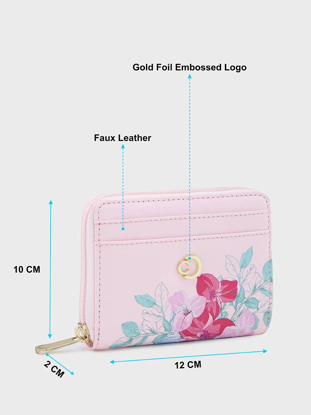 Caprese Shanaya Zip Around Printed Wallet Small Pink