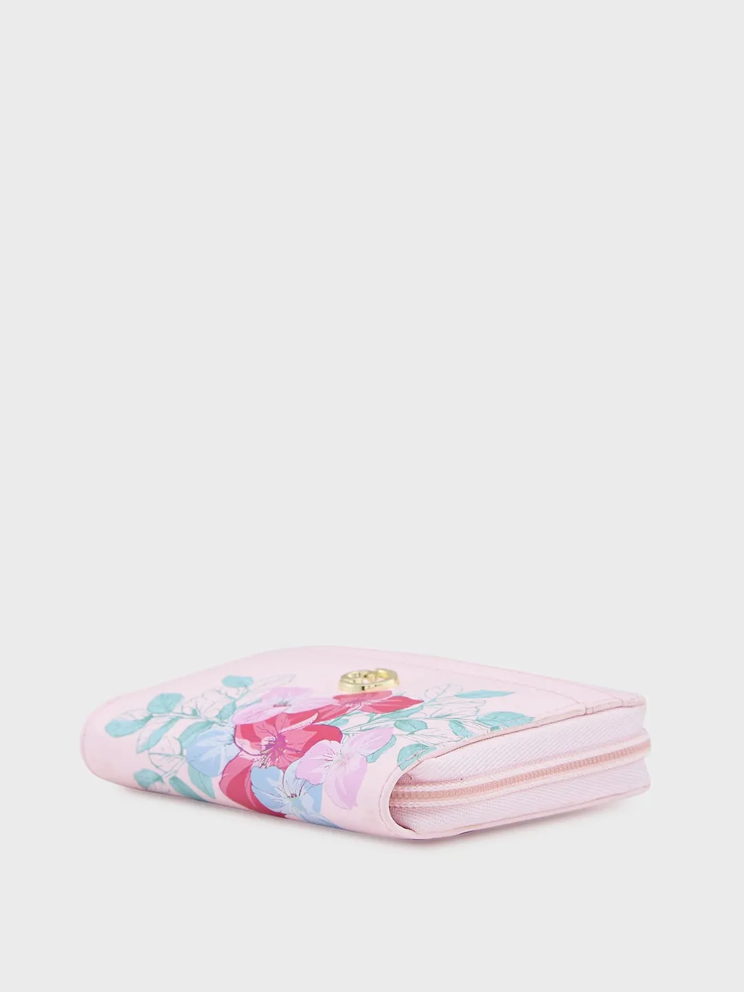 Caprese Shanaya Zip Around Printed Wallet Small Pink
