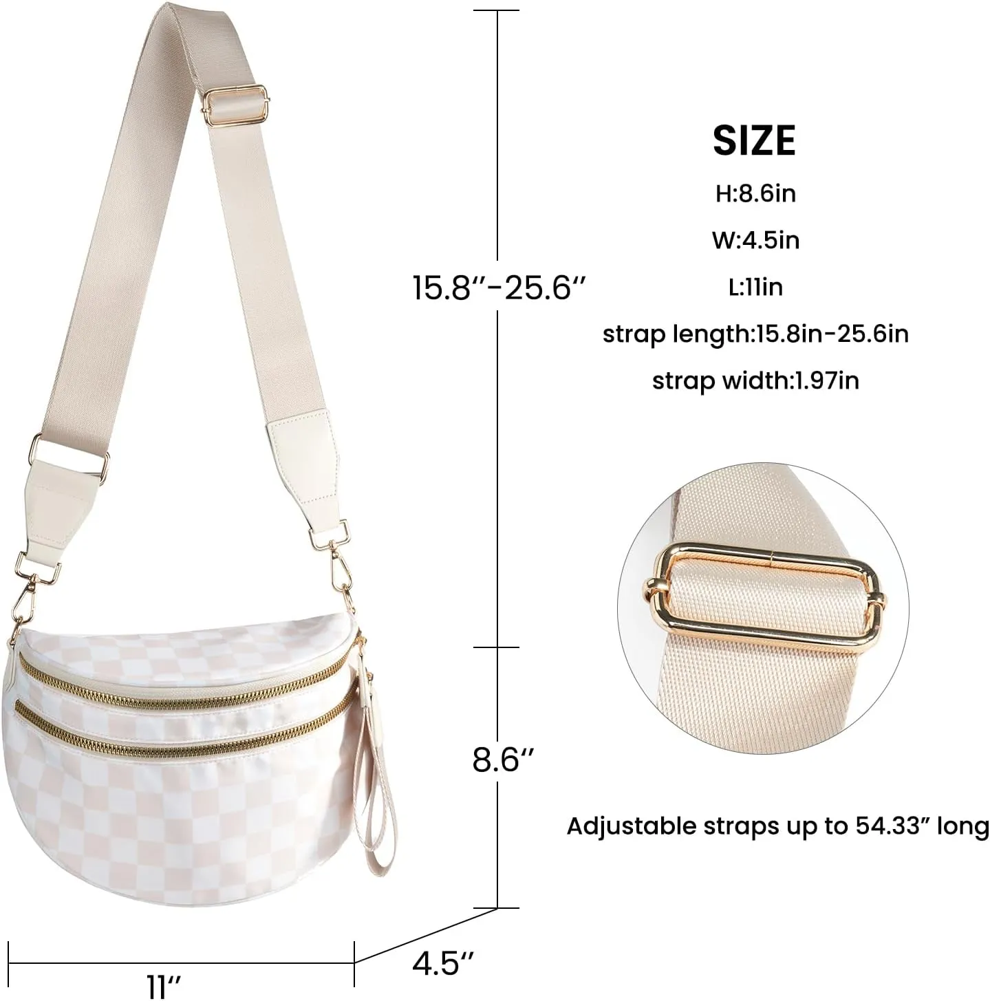 Checkered Crossbody Bags Bum Bag for Women Large Sling Bag Purse with Adjustable StrapBeige Checkered