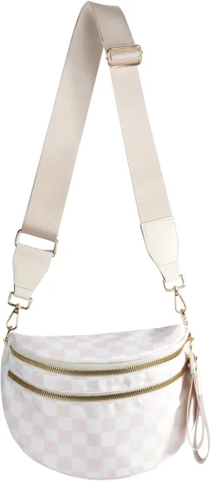 Checkered Crossbody Bags Bum Bag for Women Large Sling Bag Purse with Adjustable StrapBeige Checkered