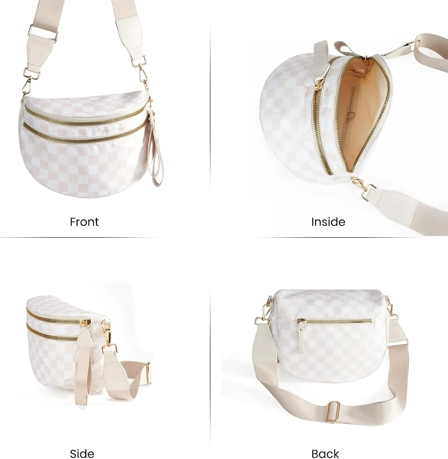 Checkered Crossbody Bags Bum Bag for Women Large Sling Bag Purse with Adjustable StrapBeige Checkered