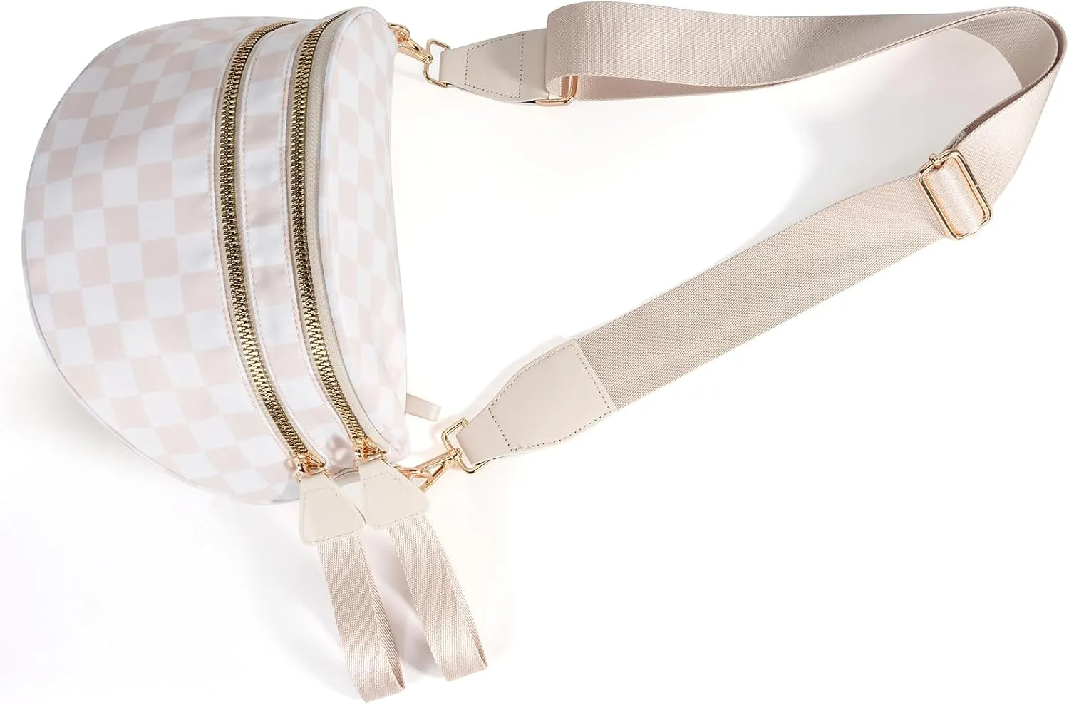 Checkered Crossbody Bags Bum Bag for Women Large Sling Bag Purse with Adjustable StrapBeige Checkered