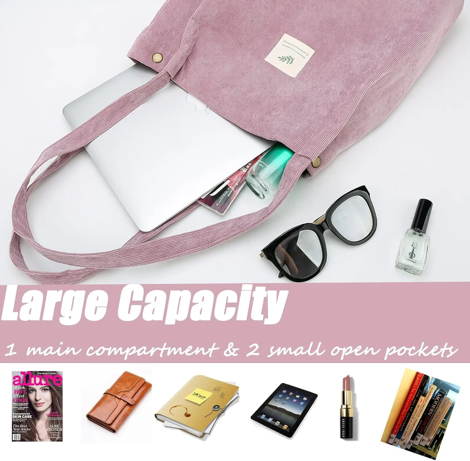 Cloele Corduroy Tote Bag for Women Cute Tote Bag with Inner Pocket for College Work Beach Grocery