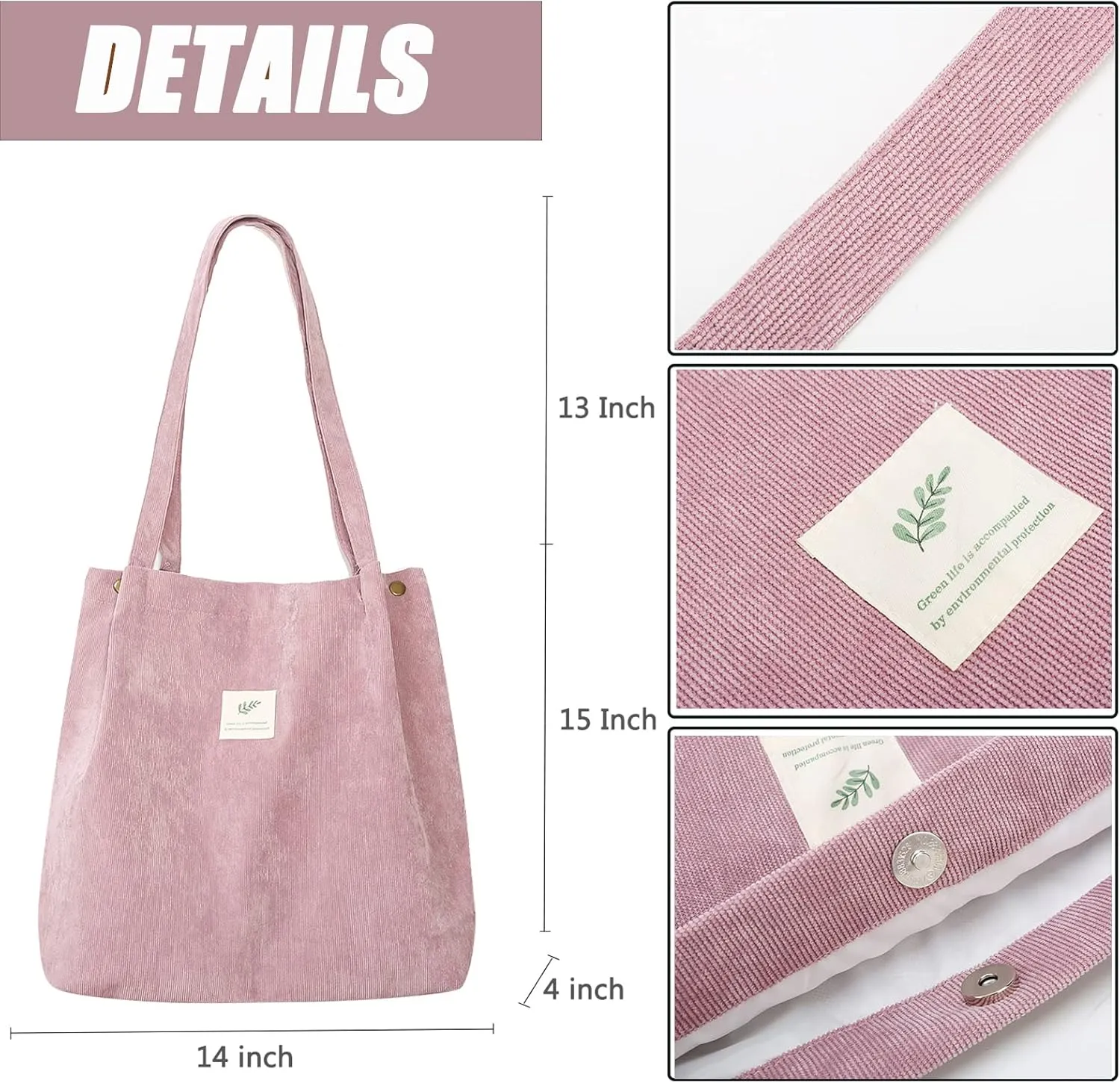 Cloele Corduroy Tote Bag for Women Cute Tote Bag with Inner Pocket for College Work Beach Grocery