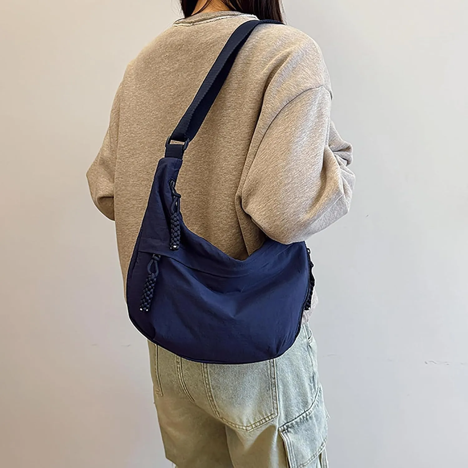 Crescent Shoulder Bag Nylon Crossbody Bag for Women Nylon Hobo Bags Slouchy Sling Purse Dumpling Bags