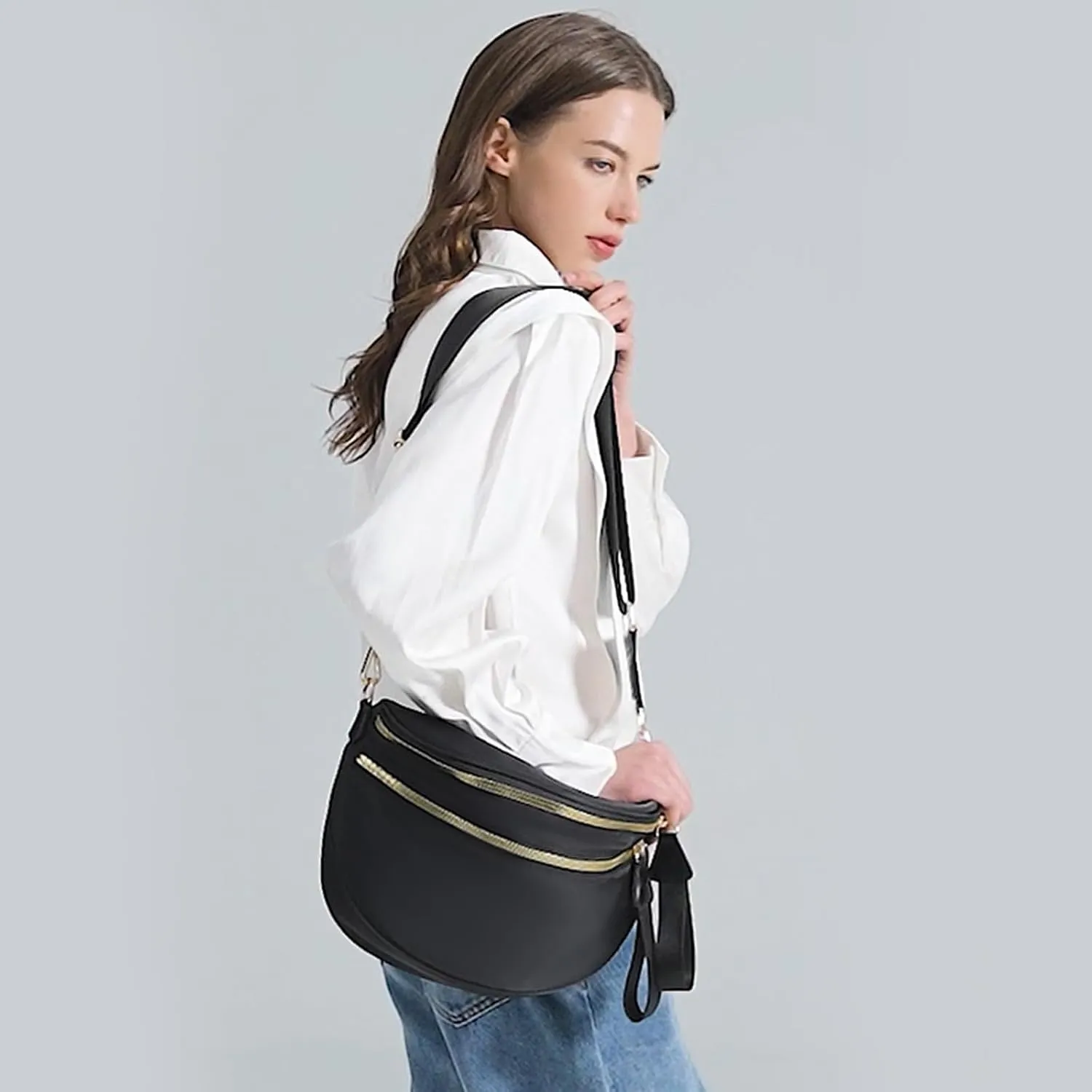 Crossbody Bags Bum Bag for Women Large Sling Bag Purse with Adjustable StrapBlack
