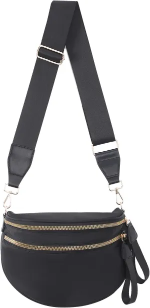 Crossbody Bags Bum Bag for Women Large Sling Bag Purse with Adjustable StrapBlack