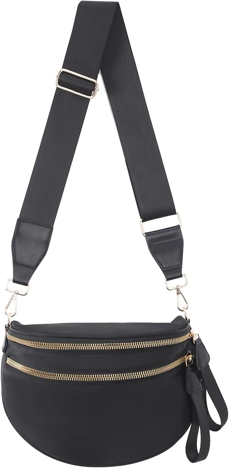 Crossbody Bags Bum Bag for Women Large Sling Bag Purse with Adjustable StrapBlack