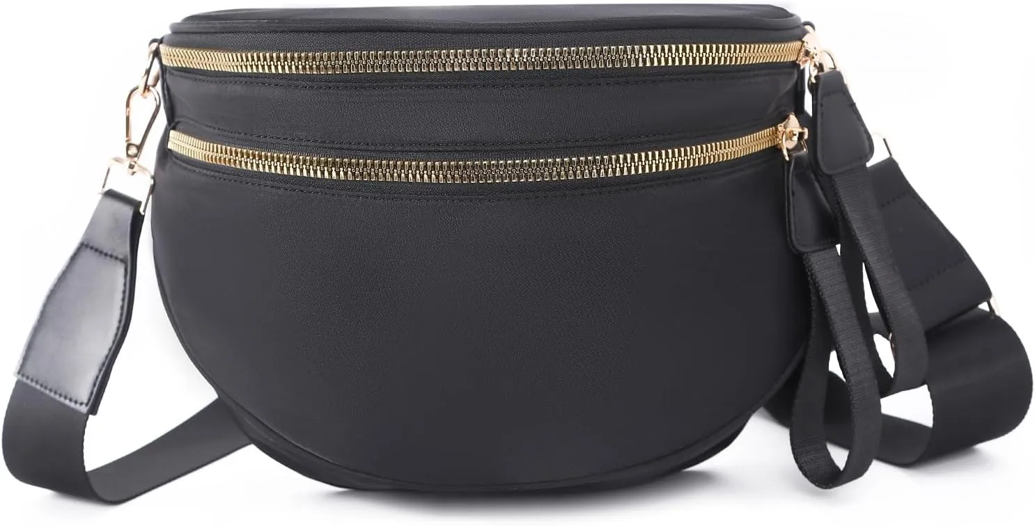 Crossbody Bags Bum Bag for Women Large Sling Bag Purse with Adjustable StrapBlack