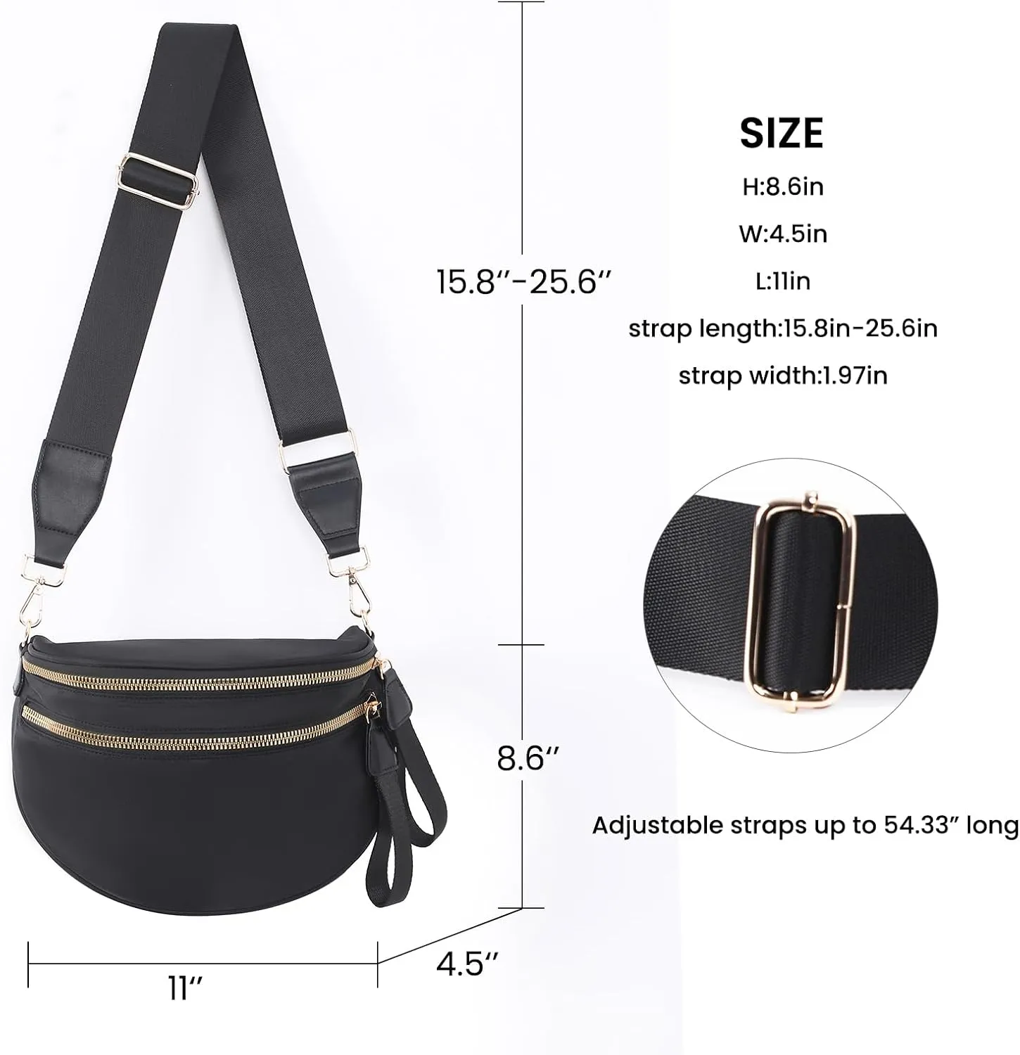 Crossbody Bags Bum Bag for Women Large Sling Bag Purse with Adjustable StrapBlack