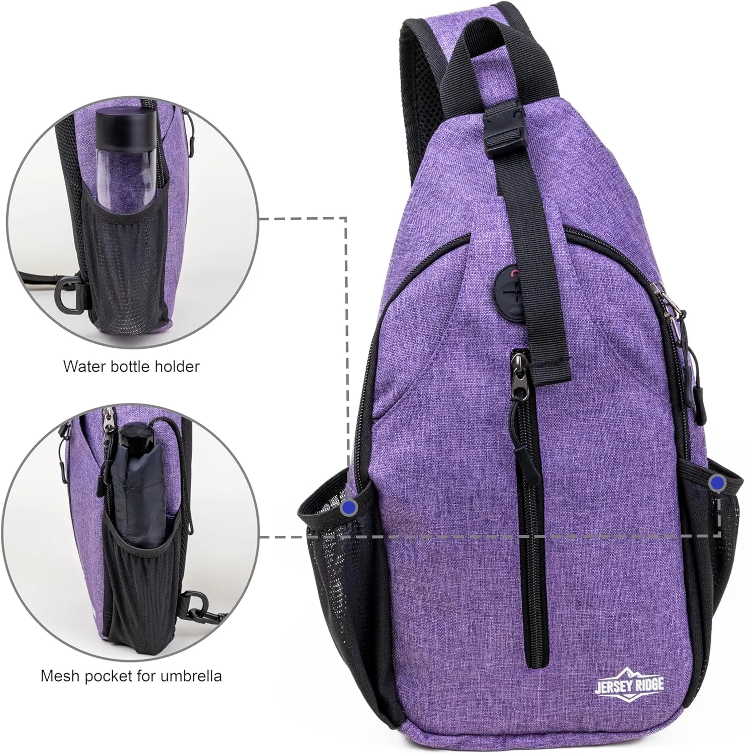 Crossbody Sling Bag  Anti-Theft Carryall Daypack Backpack with Adjustable Chest Strap for Travel or Hiking (Purple)